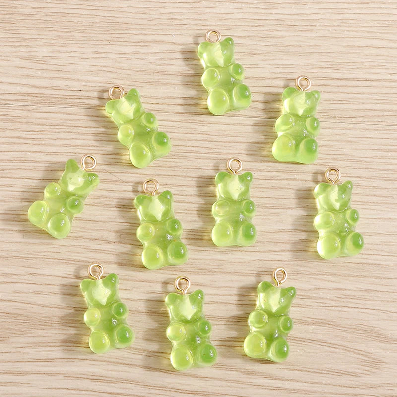 20pcs 11*22mm Cartoon Candy Colors Resin Bear Charms for Jewelry Making Cute Earrings Necklaces Bracelets DIY Crafts Accessories