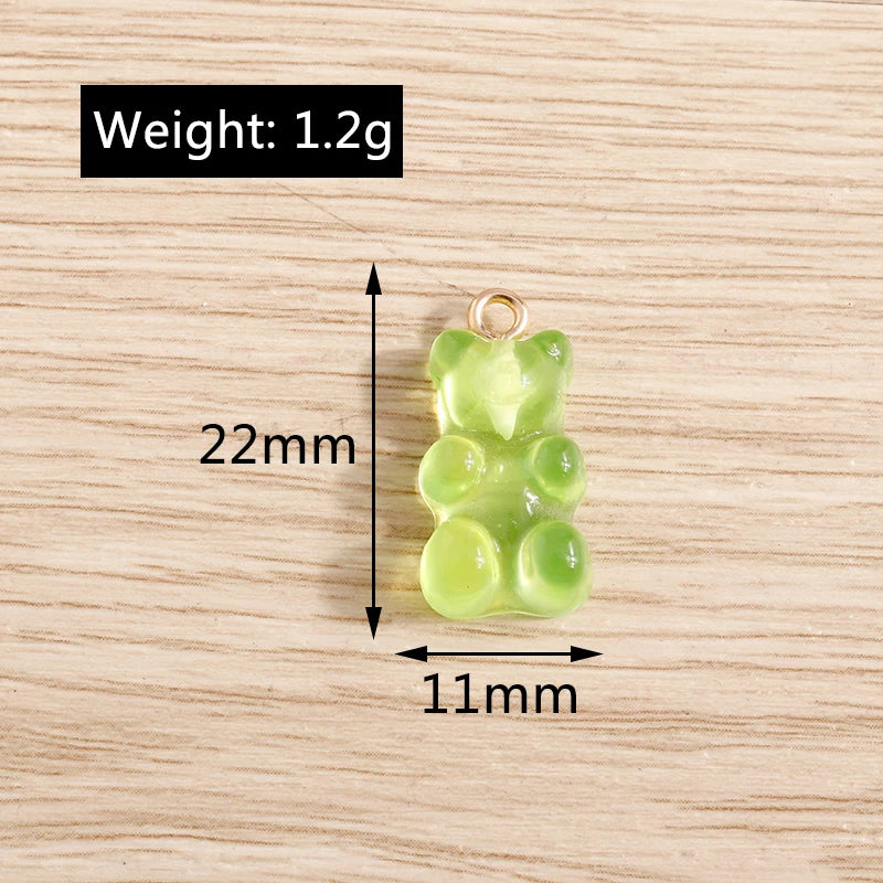 20pcs 11*22mm Cartoon Candy Colors Resin Bear Charms for Jewelry Making Cute Earrings Necklaces Bracelets DIY Crafts Accessories
