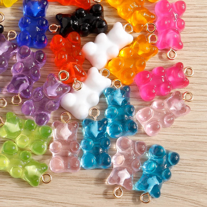 20pcs 11*22mm Cartoon Candy Colors Resin Bear Charms for Jewelry Making Cute Earrings Necklaces Bracelets DIY Crafts Accessories