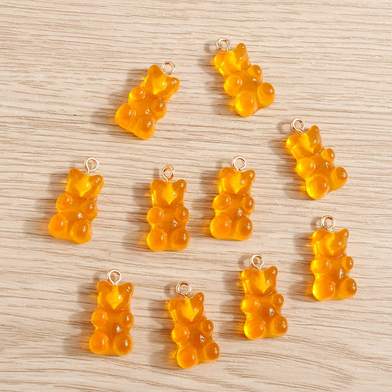 20pcs 11*22mm Cartoon Candy Colors Resin Bear Charms for Jewelry Making Cute Earrings Necklaces Bracelets DIY Crafts Accessories