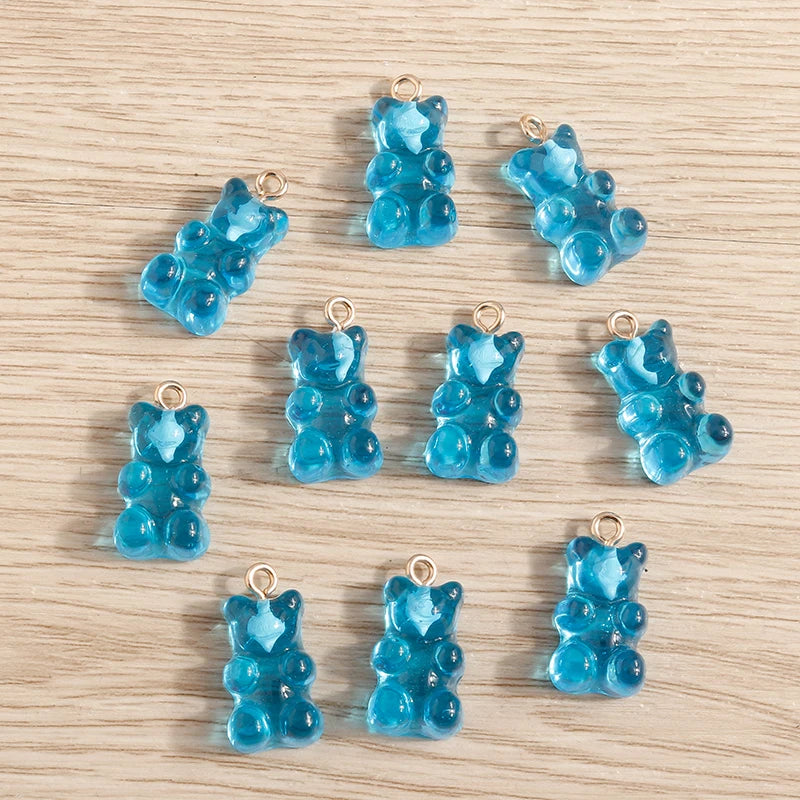 20pcs 11*22mm Cartoon Candy Colors Resin Bear Charms for Jewelry Making Cute Earrings Necklaces Bracelets DIY Crafts Accessories