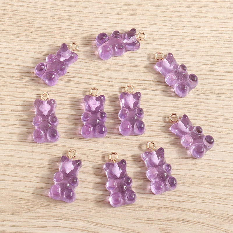 20pcs 11*22mm Cartoon Candy Colors Resin Bear Charms for Jewelry Making Cute Earrings Necklaces Bracelets DIY Crafts Accessories
