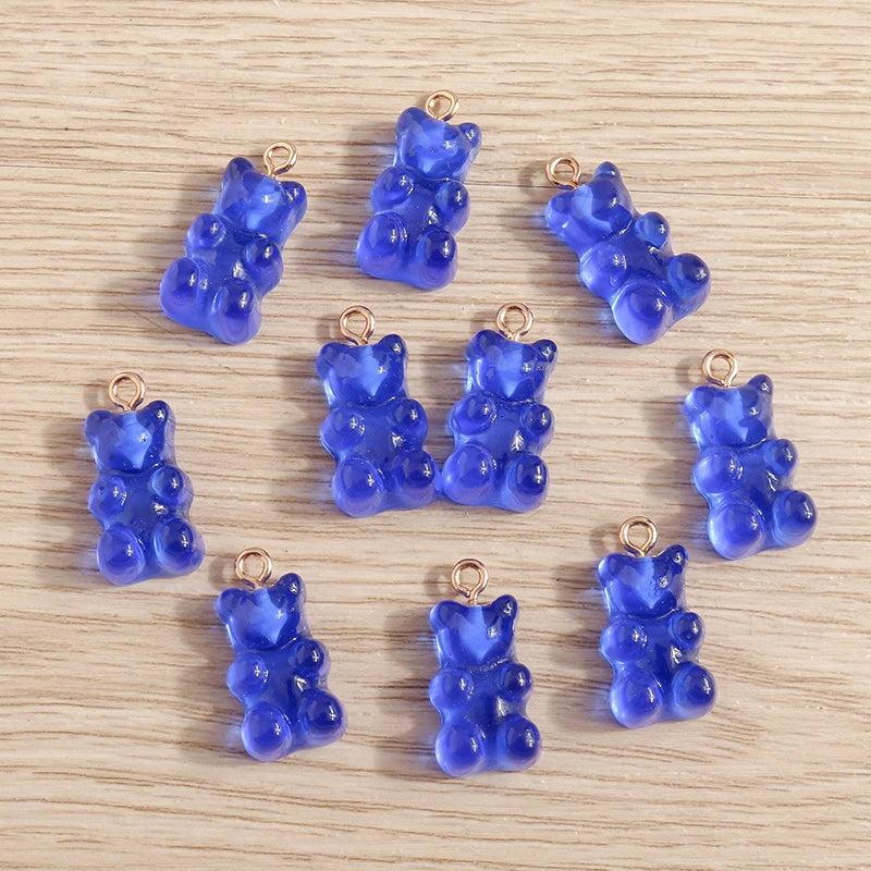 20pcs 11*22mm Cartoon Candy Colors Resin Bear Charms for Jewelry Making Cute Earrings Necklaces Bracelets DIY Crafts Accessories