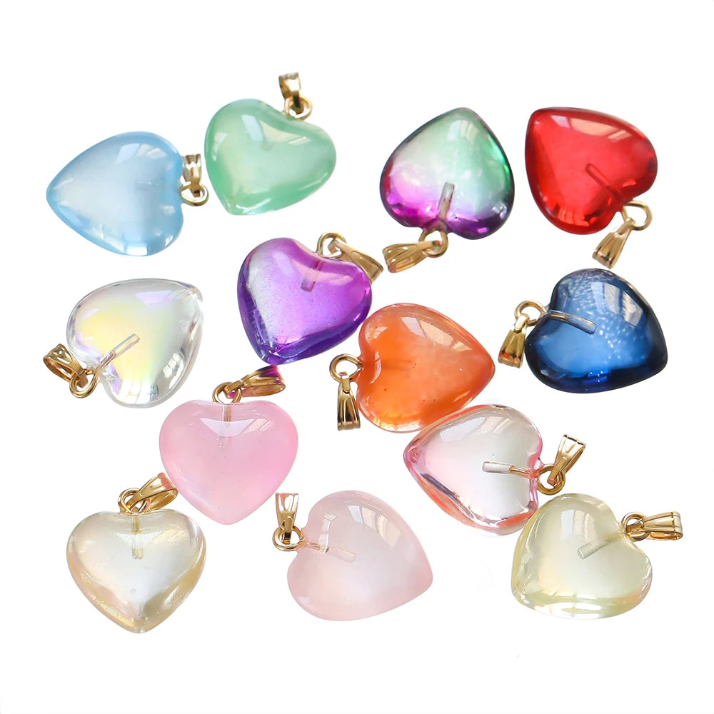 10pcs/lot Glass Multicolor Heart Charms For Handmade Bracelet Earrings Necklace Pendant DIY Jewelry Making Supplies