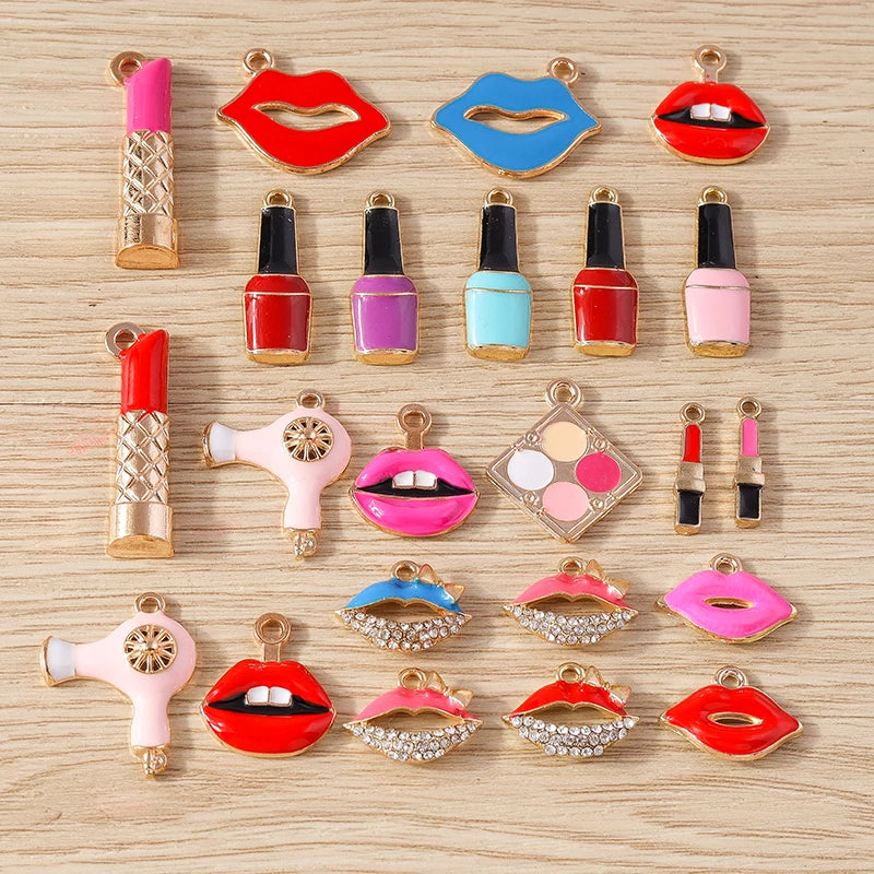 10pcs Mix Cute Enamel Women Lips Lipstick Charms Pendants for Jewelry Making Earrings Necklace Bracelets DIY Crafts Supplies