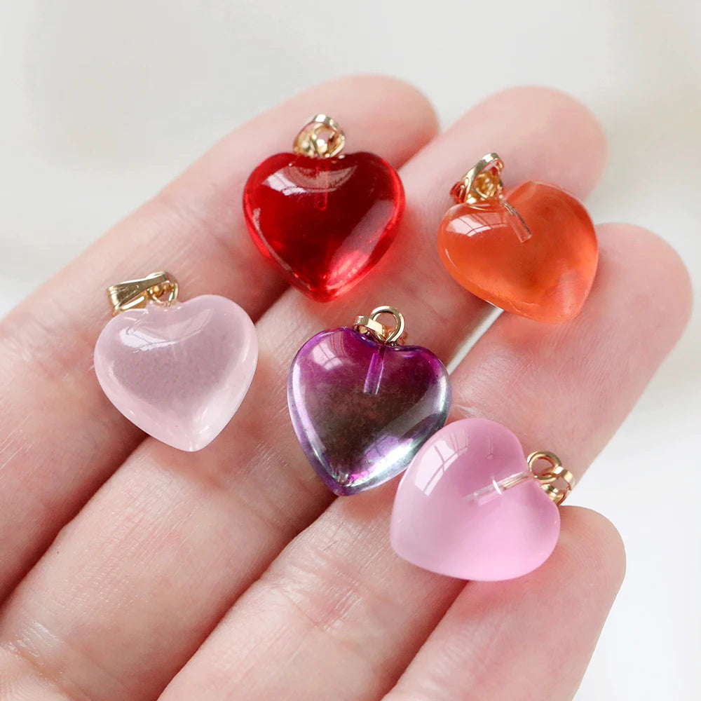 10pcs/lot Glass Multicolor Heart Charms For Handmade Bracelet Earrings Necklace Pendant DIY Jewelry Making Supplies