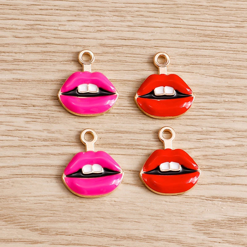 10pcs Mix Cute Enamel Women Lips Lipstick Charms Pendants for Jewelry Making Earrings Necklace Bracelets DIY Crafts Supplies