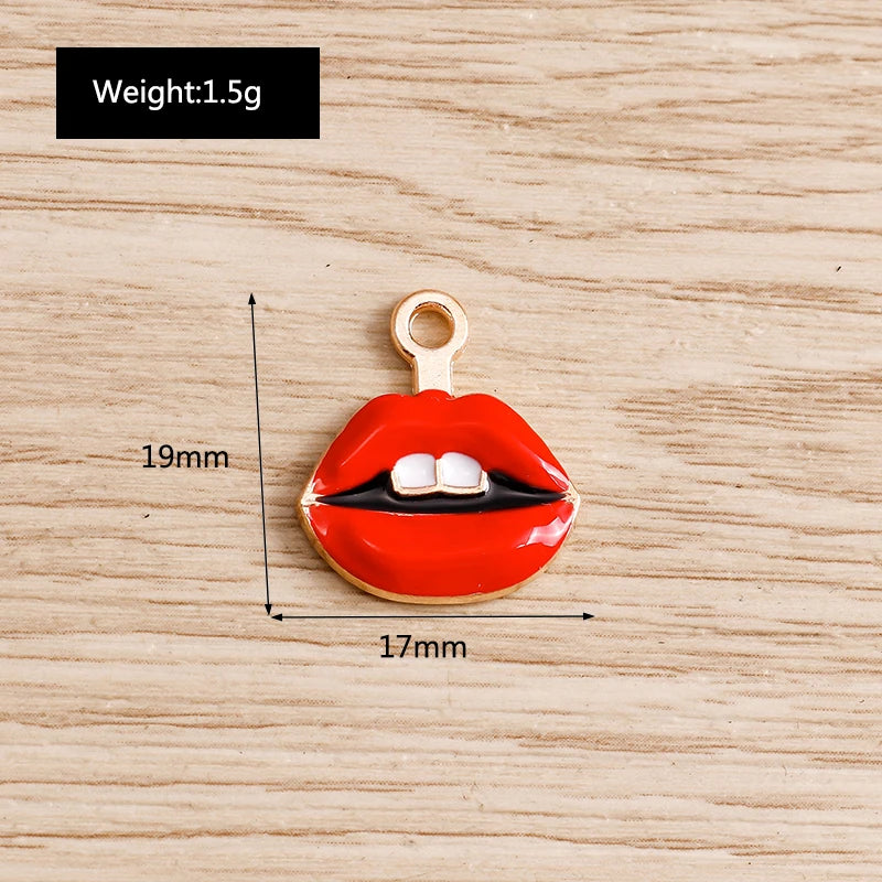 10pcs Mix Cute Enamel Women Lips Lipstick Charms Pendants for Jewelry Making Earrings Necklace Bracelets DIY Crafts Supplies
