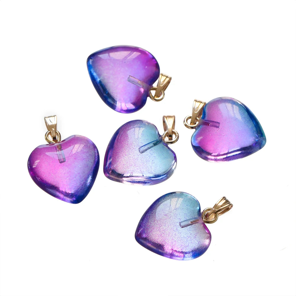 10pcs/lot Glass Multicolor Heart Charms For Handmade Bracelet Earrings Necklace Pendant DIY Jewelry Making Supplies