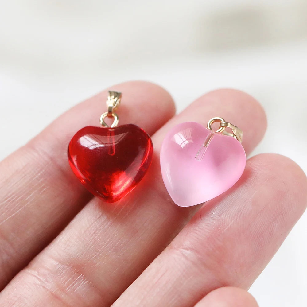 10pcs/lot Glass Multicolor Heart Charms For Handmade Bracelet Earrings Necklace Pendant DIY Jewelry Making Supplies