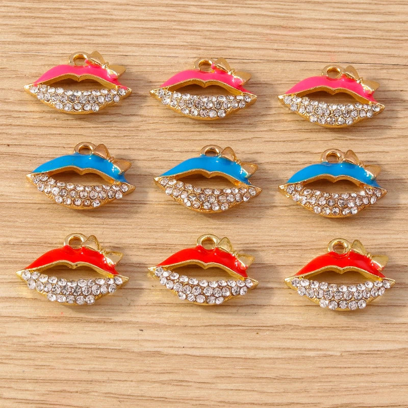 10pcs Mix Cute Enamel Women Lips Lipstick Charms Pendants for Jewelry Making Earrings Necklace Bracelets DIY Crafts Supplies