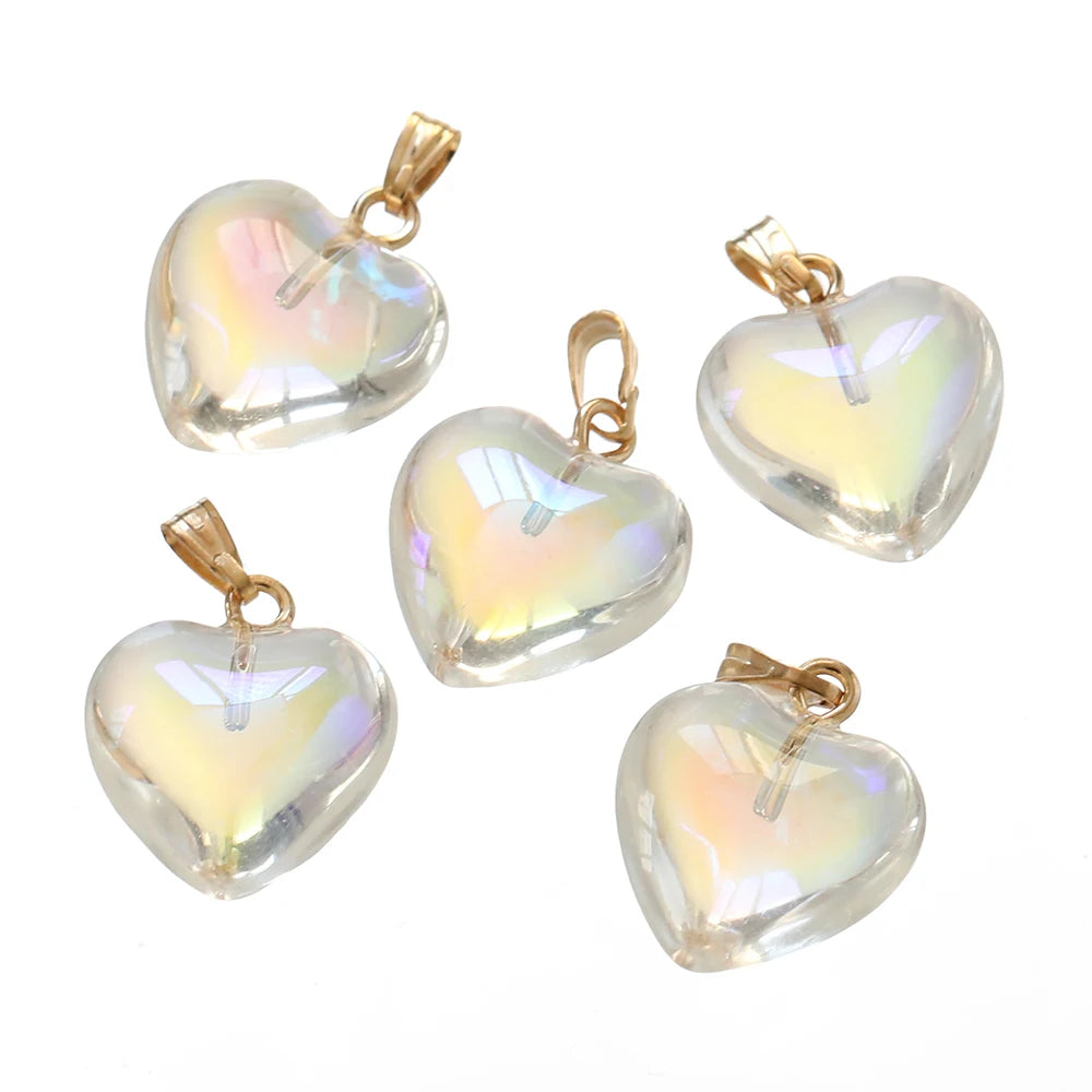 10pcs/lot Glass Multicolor Heart Charms For Handmade Bracelet Earrings Necklace Pendant DIY Jewelry Making Supplies