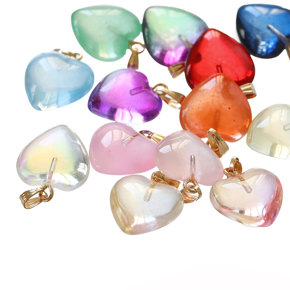 10pcs/lot Glass Multicolor Heart Charms For Handmade Bracelet Earrings Necklace Pendant DIY Jewelry Making Supplies