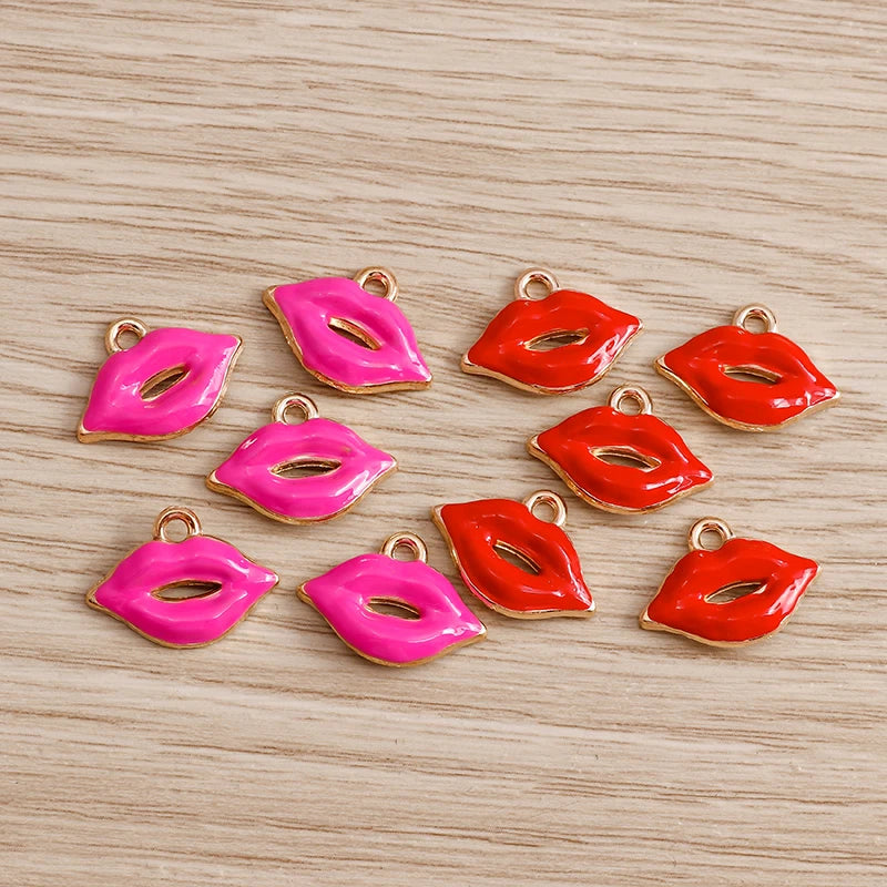10pcs Mix Cute Enamel Women Lips Lipstick Charms Pendants for Jewelry Making Earrings Necklace Bracelets DIY Crafts Supplies