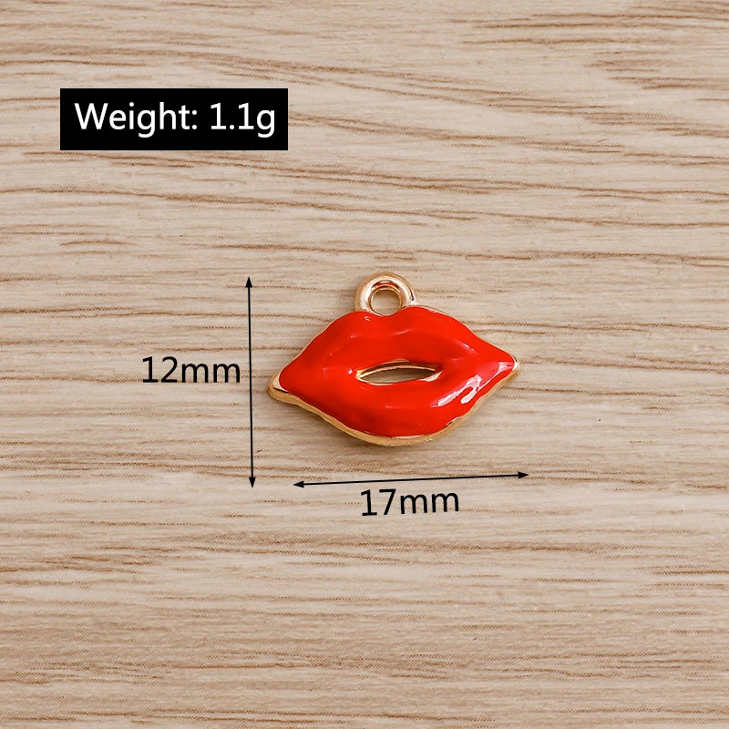 10pcs Mix Cute Enamel Women Lips Lipstick Charms Pendants for Jewelry Making Earrings Necklace Bracelets DIY Crafts Supplies