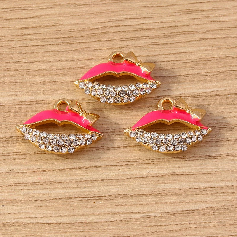 10pcs Mix Cute Enamel Women Lips Lipstick Charms Pendants for Jewelry Making Earrings Necklace Bracelets DIY Crafts Supplies