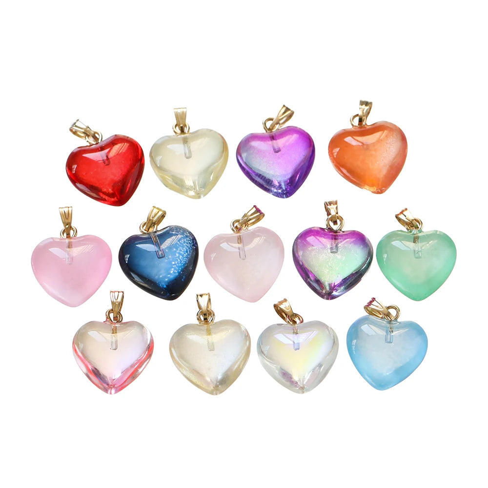 10pcs/lot Glass Multicolor Heart Charms For Handmade Bracelet Earrings Necklace Pendant DIY Jewelry Making Supplies