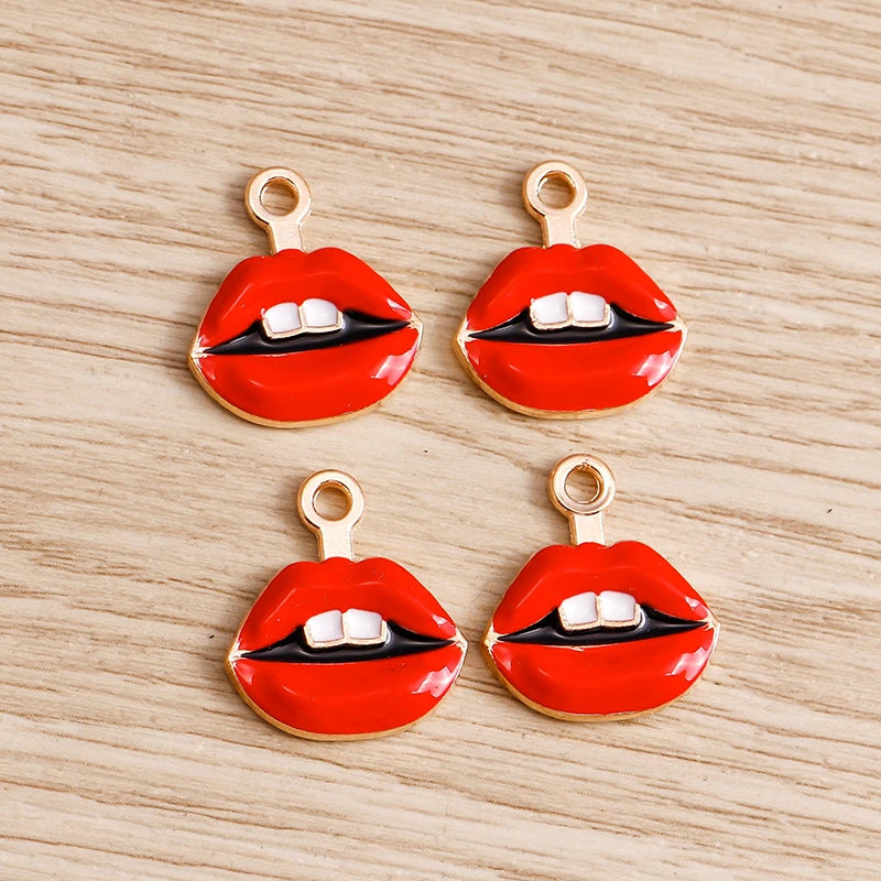 10pcs Mix Cute Enamel Women Lips Lipstick Charms Pendants for Jewelry Making Earrings Necklace Bracelets DIY Crafts Supplies