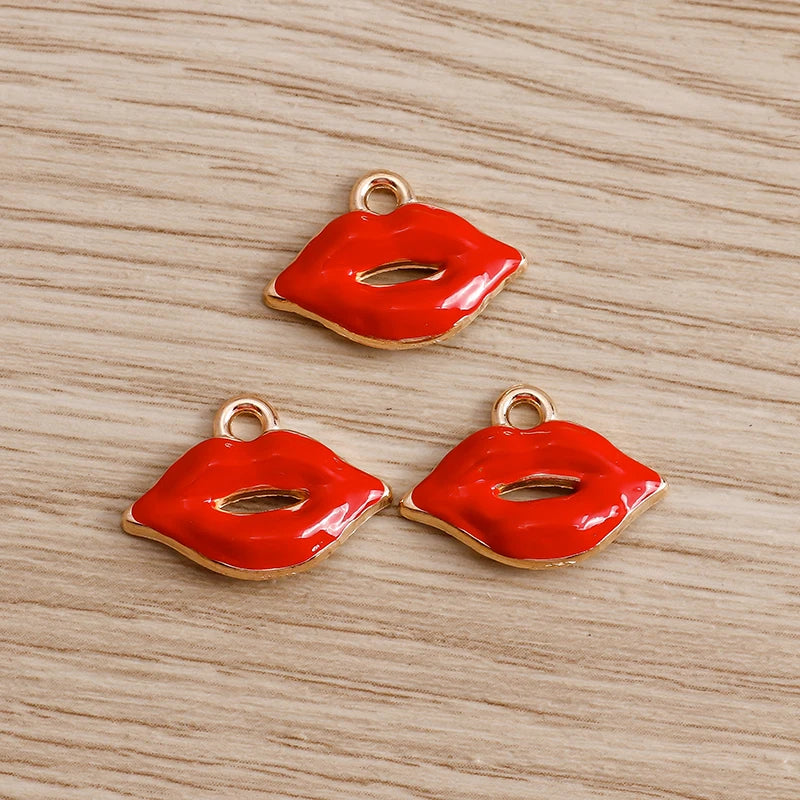 10pcs Mix Cute Enamel Women Lips Lipstick Charms Pendants for Jewelry Making Earrings Necklace Bracelets DIY Crafts Supplies