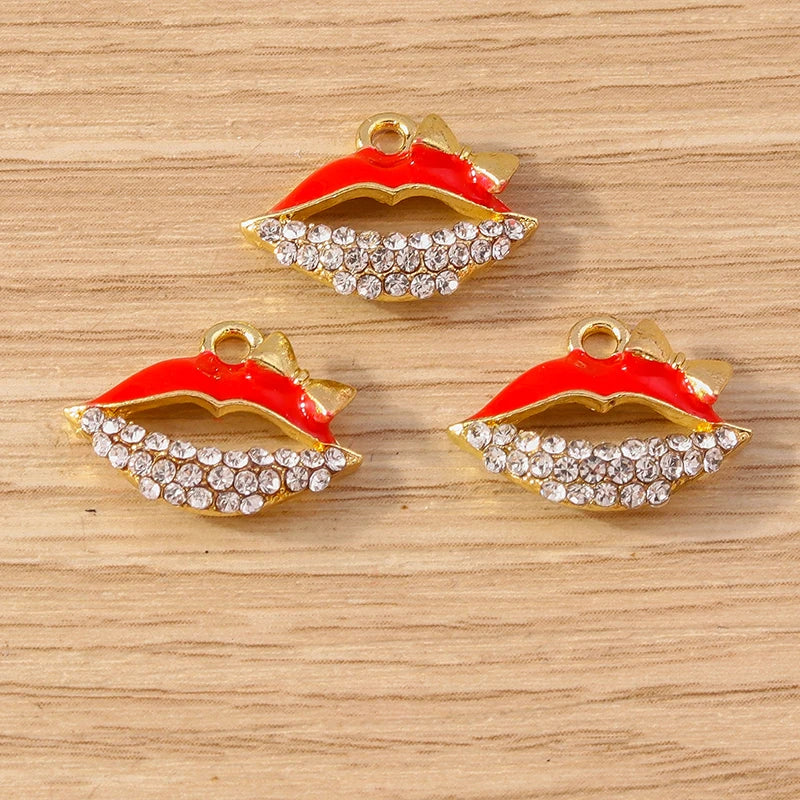 10pcs Mix Cute Enamel Women Lips Lipstick Charms Pendants for Jewelry Making Earrings Necklace Bracelets DIY Crafts Supplies