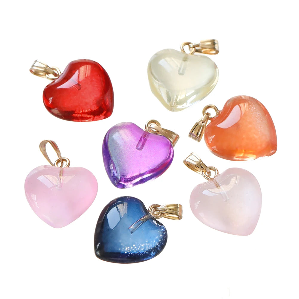 10pcs/lot Glass Multicolor Heart Charms For Handmade Bracelet Earrings Necklace Pendant DIY Jewelry Making Supplies