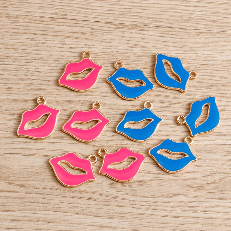 10pcs Mix Cute Enamel Women Lips Lipstick Charms Pendants for Jewelry Making Earrings Necklace Bracelets DIY Crafts Supplies