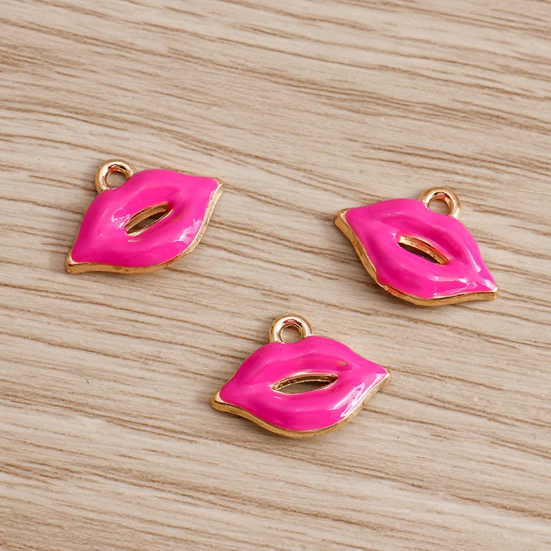 10pcs Mix Cute Enamel Women Lips Lipstick Charms Pendants for Jewelry Making Earrings Necklace Bracelets DIY Crafts Supplies