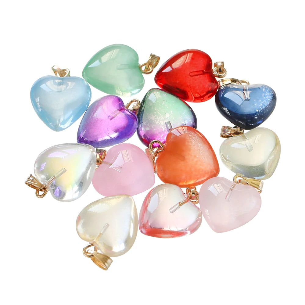 10pcs/lot Glass Multicolor Heart Charms For Handmade Bracelet Earrings Necklace Pendant DIY Jewelry Making Supplies