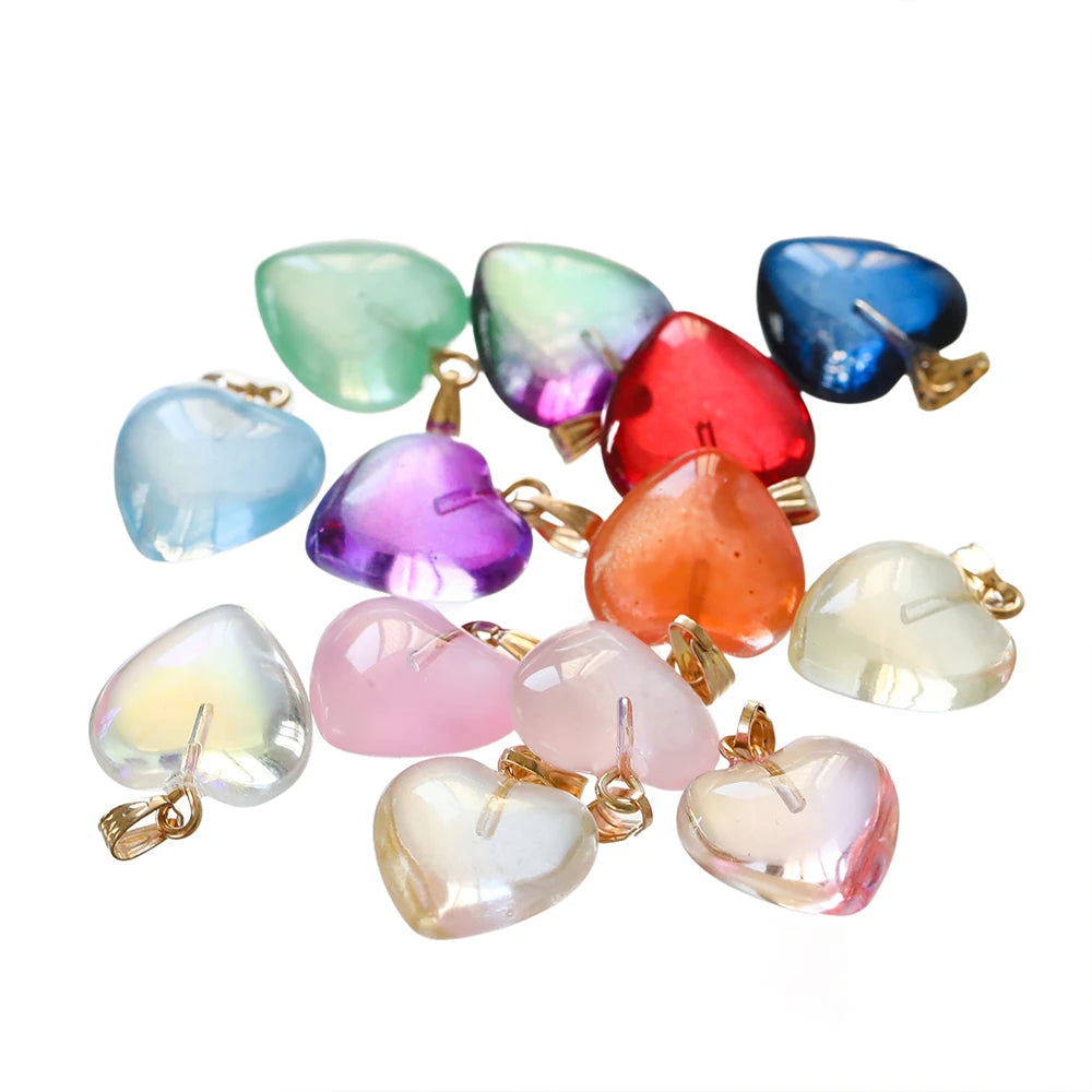 10pcs/lot Glass Multicolor Heart Charms For Handmade Bracelet Earrings Necklace Pendant DIY Jewelry Making Supplies