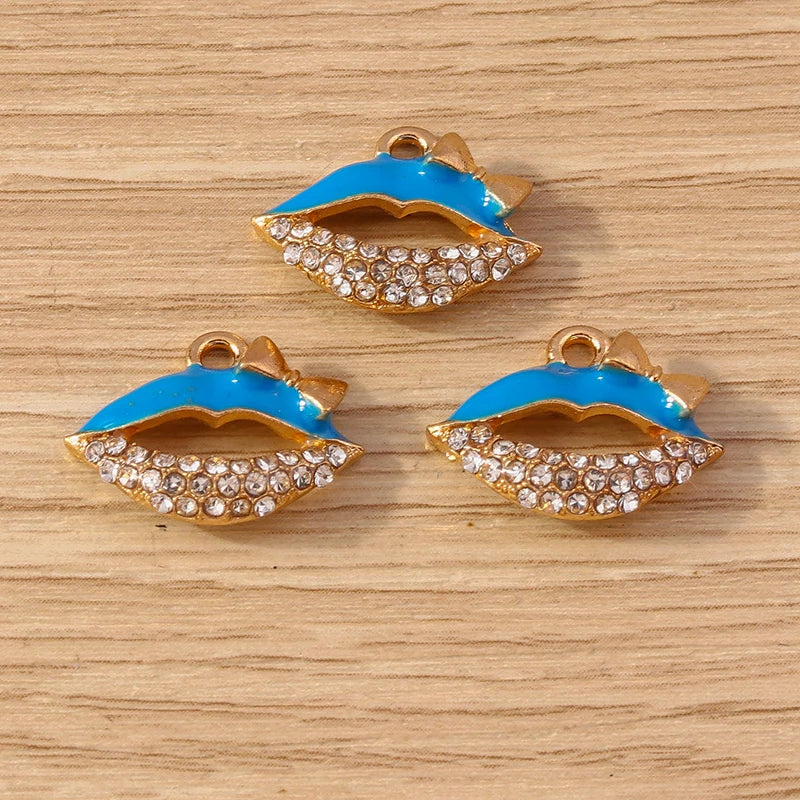 10pcs Mix Cute Enamel Women Lips Lipstick Charms Pendants for Jewelry Making Earrings Necklace Bracelets DIY Crafts Supplies