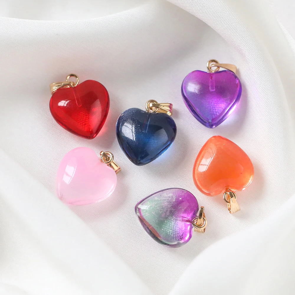 10pcs/lot Glass Multicolor Heart Charms For Handmade Bracelet Earrings Necklace Pendant DIY Jewelry Making Supplies