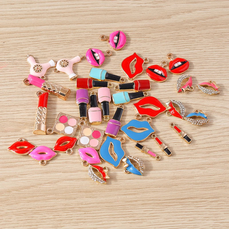 10pcs Mix Cute Enamel Women Lips Lipstick Charms Pendants for Jewelry Making Earrings Necklace Bracelets DIY Crafts Supplies