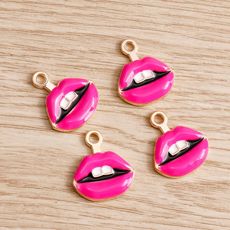 10pcs Mix Cute Enamel Women Lips Lipstick Charms Pendants for Jewelry Making Earrings Necklace Bracelets DIY Crafts Supplies