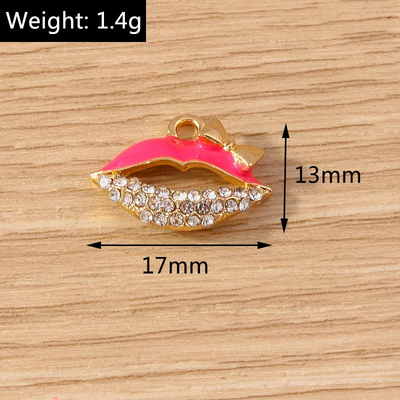 10pcs Mix Cute Enamel Women Lips Lipstick Charms Pendants for Jewelry Making Earrings Necklace Bracelets DIY Crafts Supplies