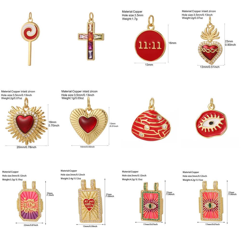 Cute Heart Charms for Jewelry Making Supplies Gold Color Tarot Card Charm Dijes Diy Woman Earrings Necklace Braclet Pendant