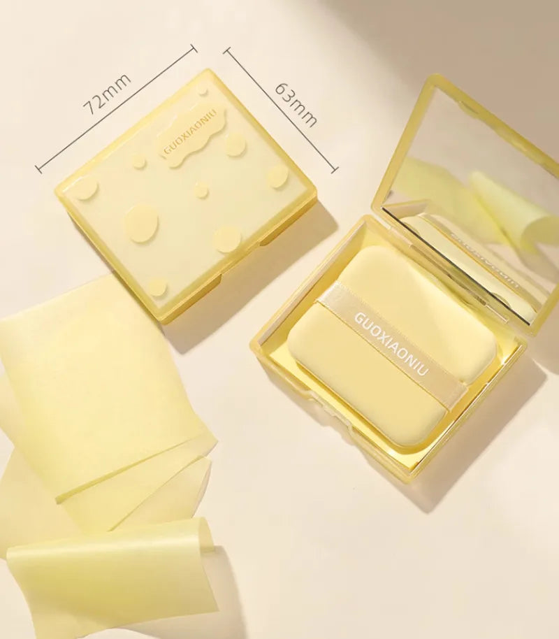Guoxiaoniu 100pcs Bamboo Blotting Papers With Makeup Puff Mirror Refreshing Portables Oil Control Facial Oil Absorbing Sheets