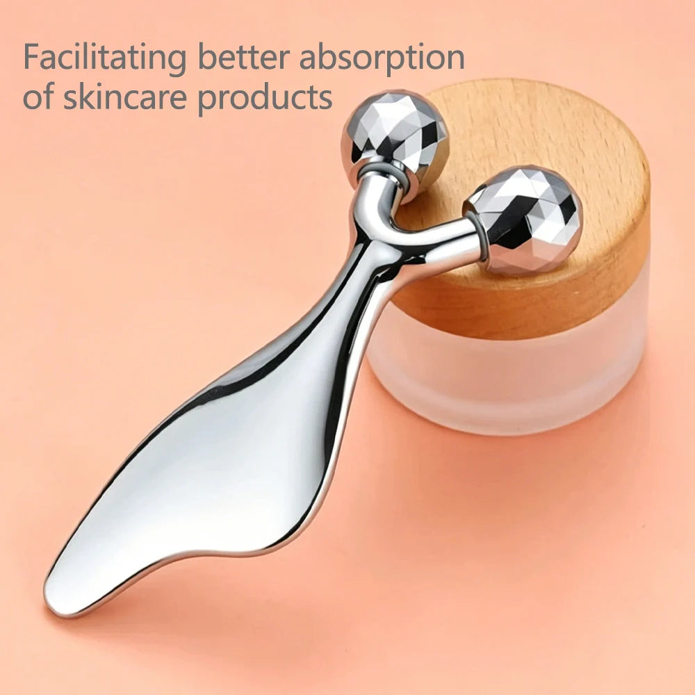 3D Facial Roller & Gua Sha Tool Stainless Steel Massage Roller For Face Eyes Chin Lift Tightening Skin Sculpting Beauty Tools