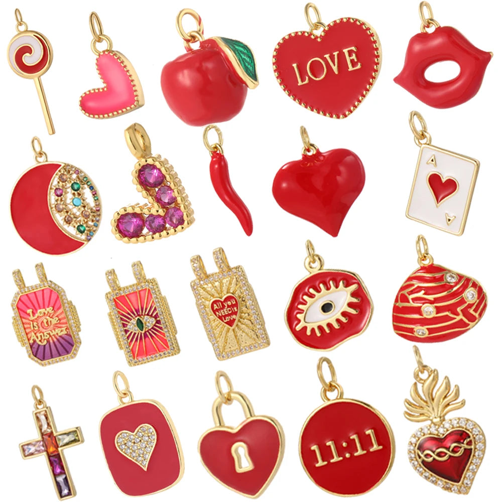 Cute  Heart  Charms for Jewelry Making Supplies Gold Color Tarot Card Charm Dijes Diy Woman Earrings Necklace Braclet Pendant