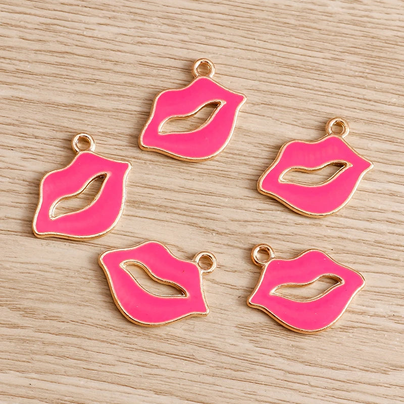 10pcs Mix Cute Enamel Women Lips Lipstick Charms Pendants for Jewelry Making Earrings Necklace Bracelets DIY Crafts Supplies
