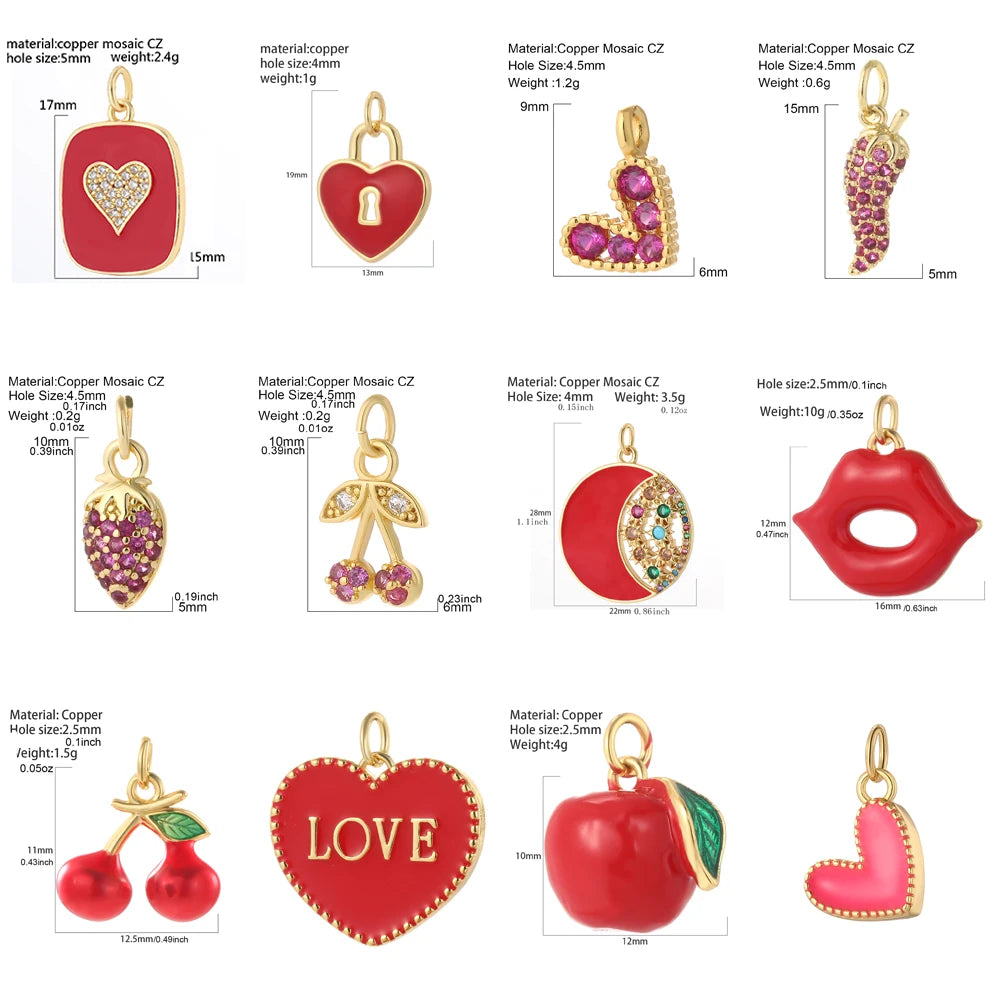 Cute  Heart  Charms for Jewelry Making Supplies Gold Color Tarot Card Charm Dijes Diy Woman Earrings Necklace Braclet Pendant